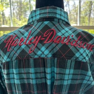 Women’s Harley Davidson Pearl snap studded flannel shirt with back detail - M
